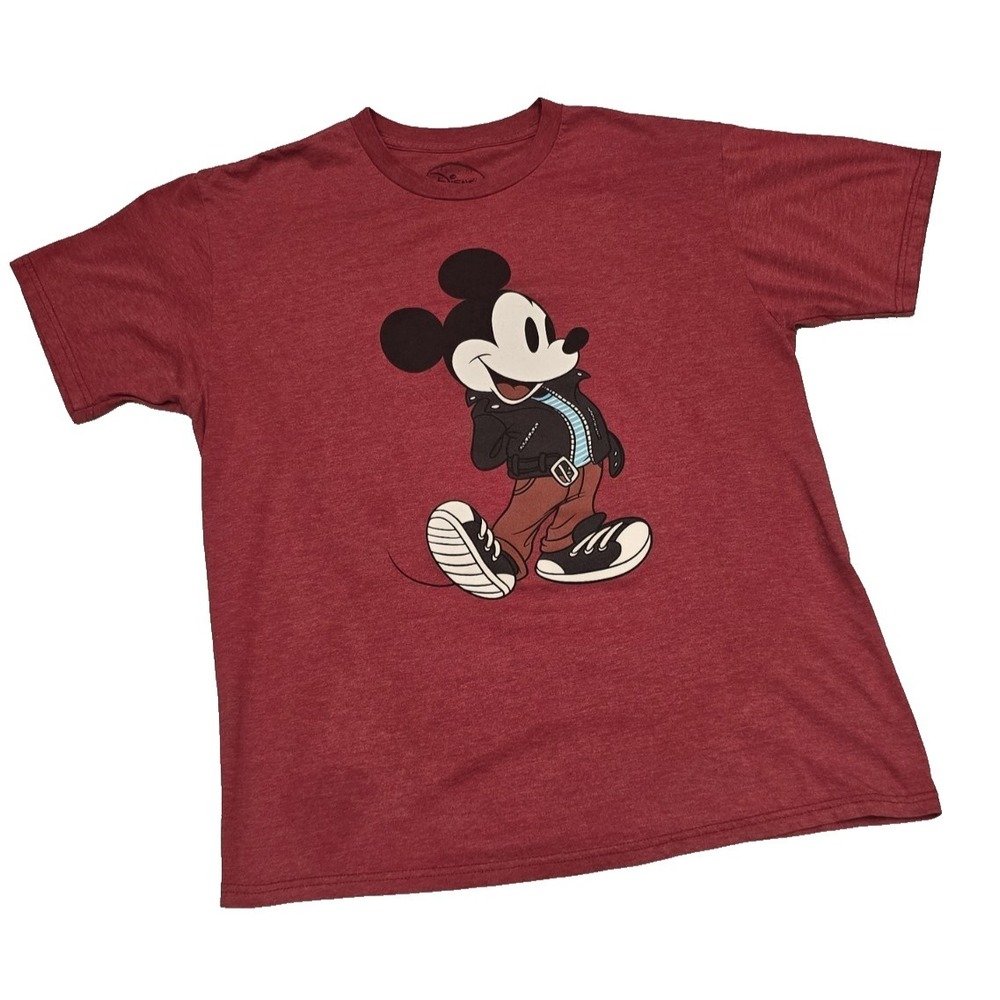 Disney T-Shirt Unisex Mickey Mouse in Leather Jacket -Red -Soft Material - Large